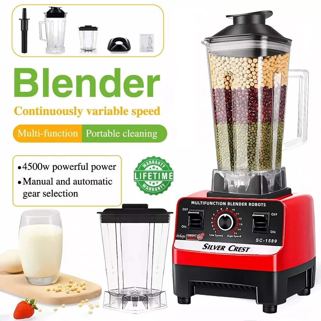 Mélangeur multifonctionnel 4500w, robot culinaire, smoothie, presse-agrumes – Image 6