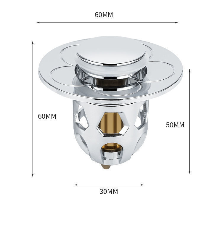 Washbasin Electroplating Drainer Bouncing Core Universal Head Leak-Proof Plug Pool Basin Copper Core Push Type Leaking Plug