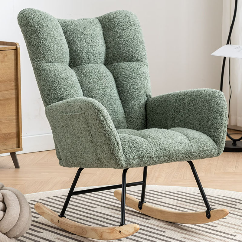 Rocking Chair With Pocket, Soft Teddy Fabric Rocking Chair For Nursery, Comfy Wingback Golider Rocking Chair With Safe Solid Wood Base For Living Room Bedroom Balcony Cannot Be Sold On Temu