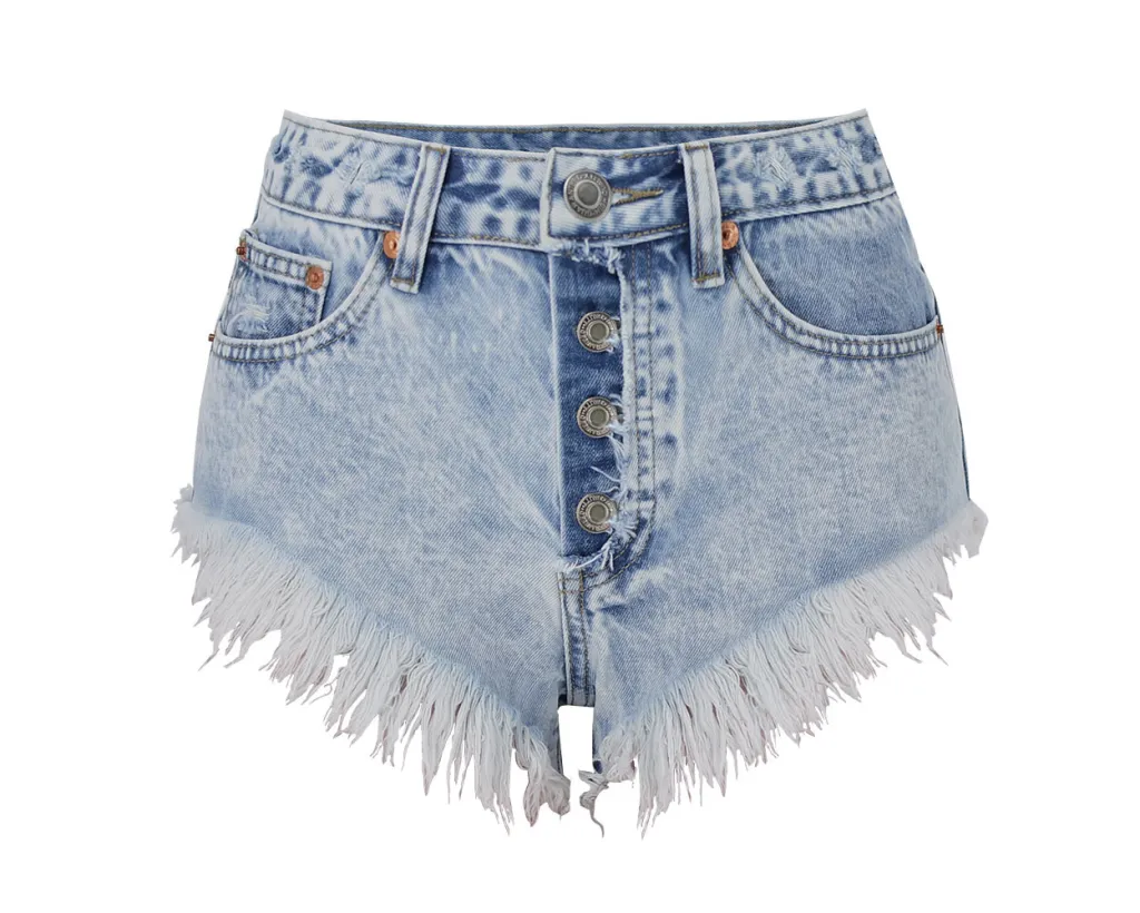 High Waist Breasted Worn Washed Snowflake Ladies Denim Shorts Beach Hot Pants - Blue