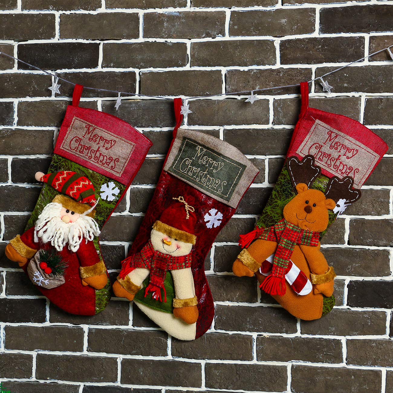 Sunnyglade 3PCS 18Christmas Stocking Classic Large Stockings Santa, Snowman, Reindeer Xmas Character For Family Holiday Christmas Party Decorations