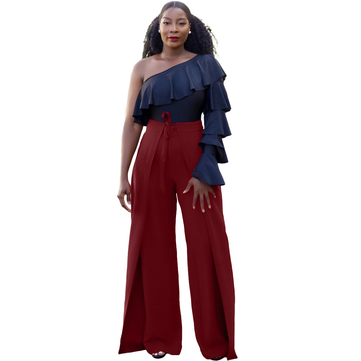 Title 4, Stand-alone draping wide leg trousers with belt...