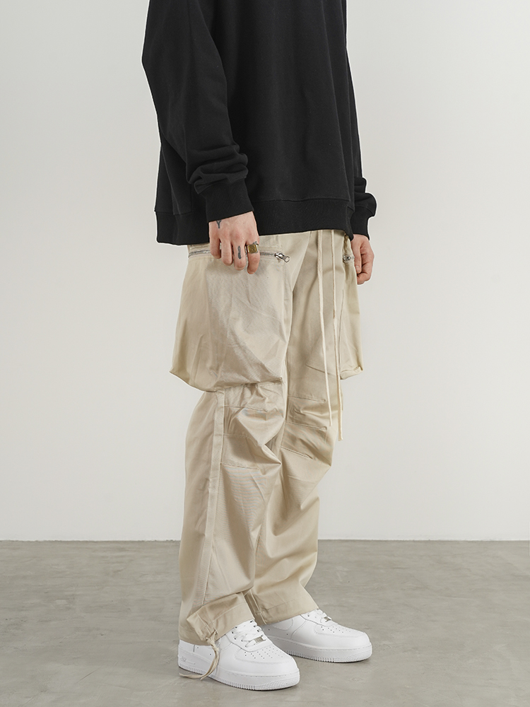 Straight Loose Drawstring Cargo Pants With Large Pockets
