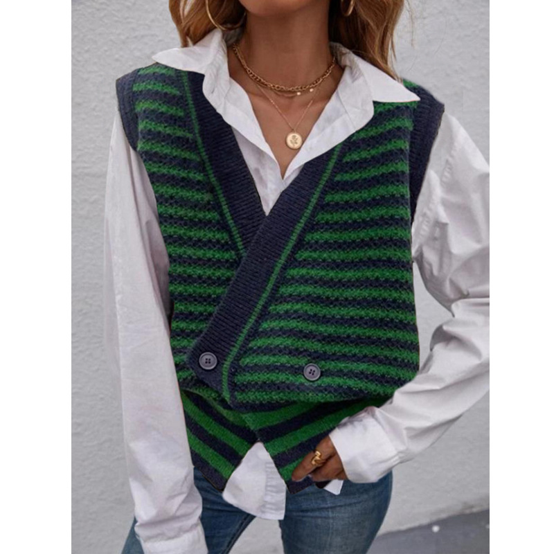 Women's Striped Sweater Coat Knit Sweater Vest