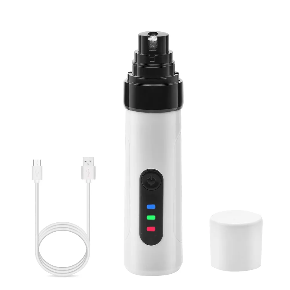 Electric Dog Nail Clippers Grinders Rechargeable USB Charging Pet Quiet Cat Paws Nail Grooming Trimmer Tools - White