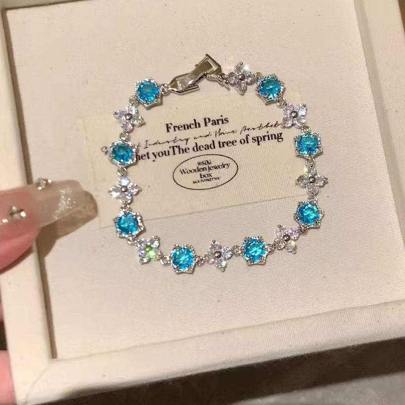 Frosted Blue Zircon Bracelet Ins Style Korean Chic Bangle Elegant Luxury Fashion Hand Jewelry