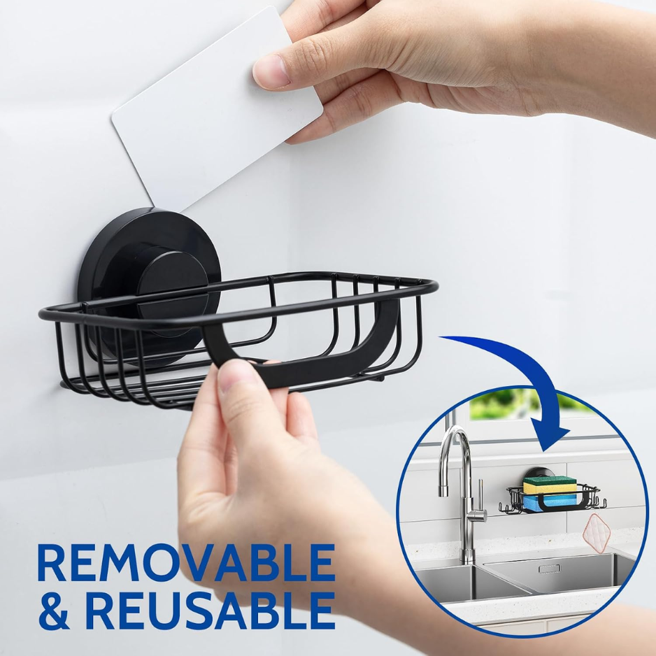 Stainless Steel Soap Holder With Suction Cup & Hooks, Black Wall-Mounted Soap Dish For Bathroom & Shower 6