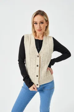 Women's Loose Casual Button Up Sweater Vest - Picture Colour-L - View 1