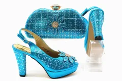 High Heels Peep Toes Shoes Matching Bag New Summer - Blue - View 1