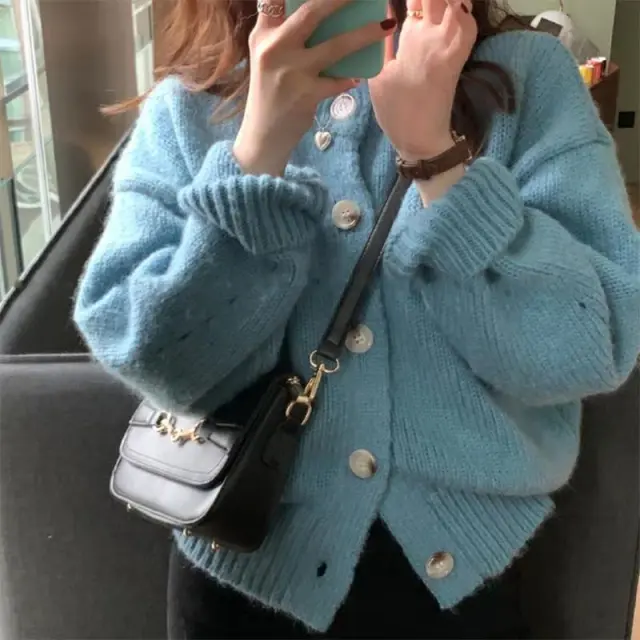 Korean Version Of Loose Long sleeved Jumper Jacket Women Blue - Shop at LoveMi