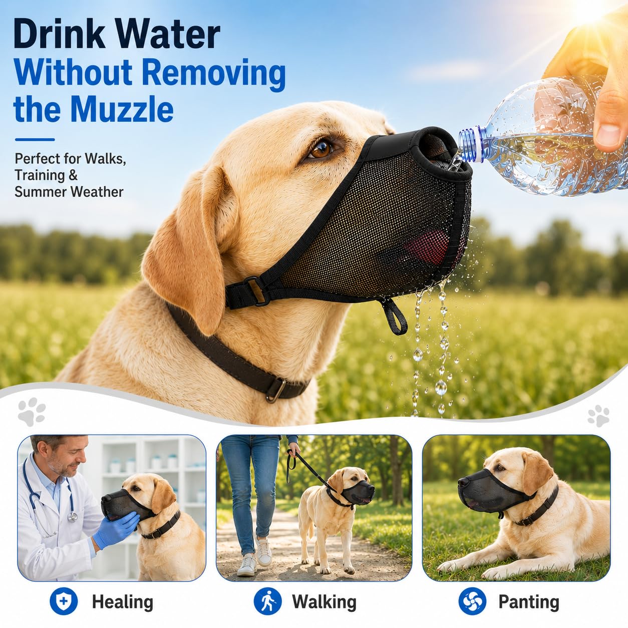 Dog Muzzle, Soft Air Mesh Muzzles For Large Sized Dogs, Breathable Dog Mussels For Scavenging Biting Licking & Barking, Adjustable Mouth Guard With Front Opening, Allows Panting And Drinking — foto 6