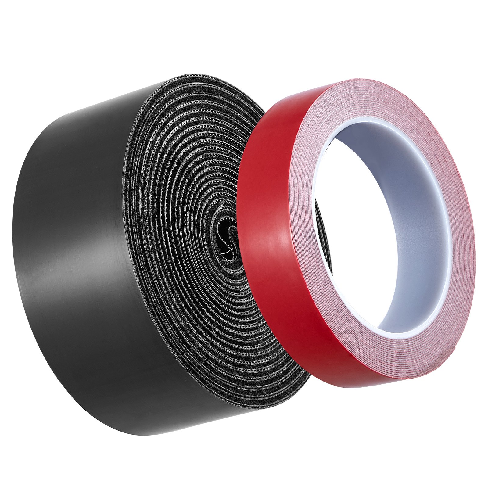 15ft x 2in Hook & Loop Tape with 16.4ft x 0.94in Double-Sided Adhesive Strips - Black Fastening-image