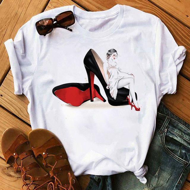 Women's T shirt Short Sleeve Fashion Trend High Heels - Shop at LoveMi