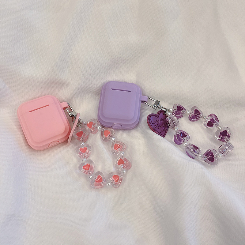Compatible with Apple, Simple Solid Color Love Silicone Earphone Sleeve Chain - Image 5
