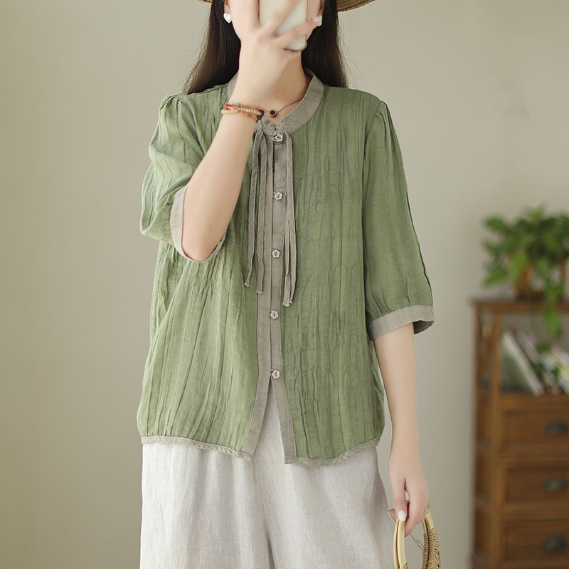 Title 2, Camicia da donna con colletto alla coreana in r...