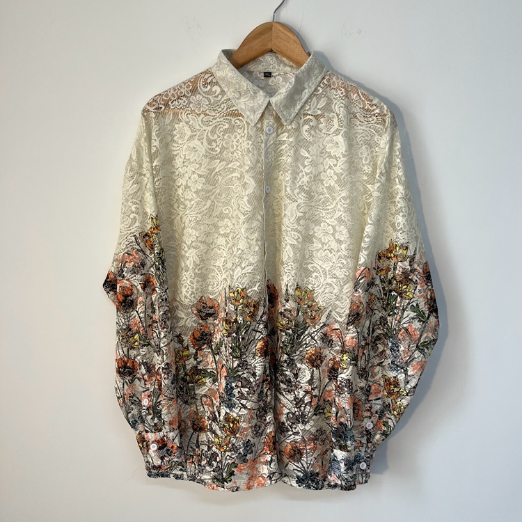 Vintage Lace Mesh Hollowed Out Men's Top