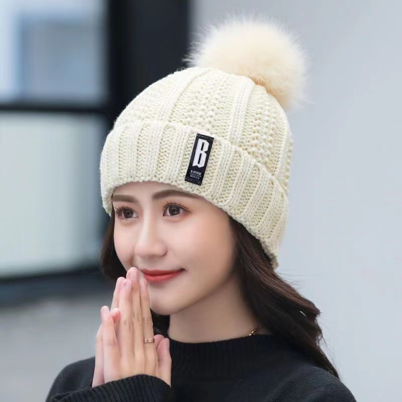 Fashion Stretch Wool Hat Women's Fleece-lined Thickened Scarf Warm Cold-proof Knitted Trendy Hat One-piece Beanie