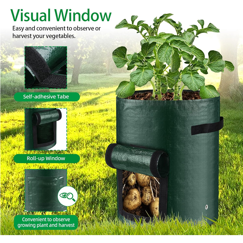 10 Gallon -6 Pack Potato Grow Bags, Heavy Duty PE Fabric Pots With Flap And Handles, Green Planter Bags For Potato Vegetables Outdoor Garden, For All Plants Growing 7