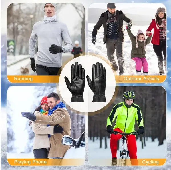 Unisex Leather Winter Warm Gloves Outdoor Windproof