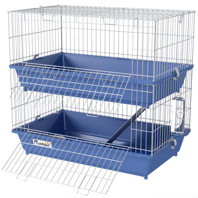 2-Tier Guinea Pig Cage, Ferret Cage, Chinchilla Cage, Small Animal Cage Indoor With Dish And Bottle, 2 Doors, Deep Bottoms, Ramp