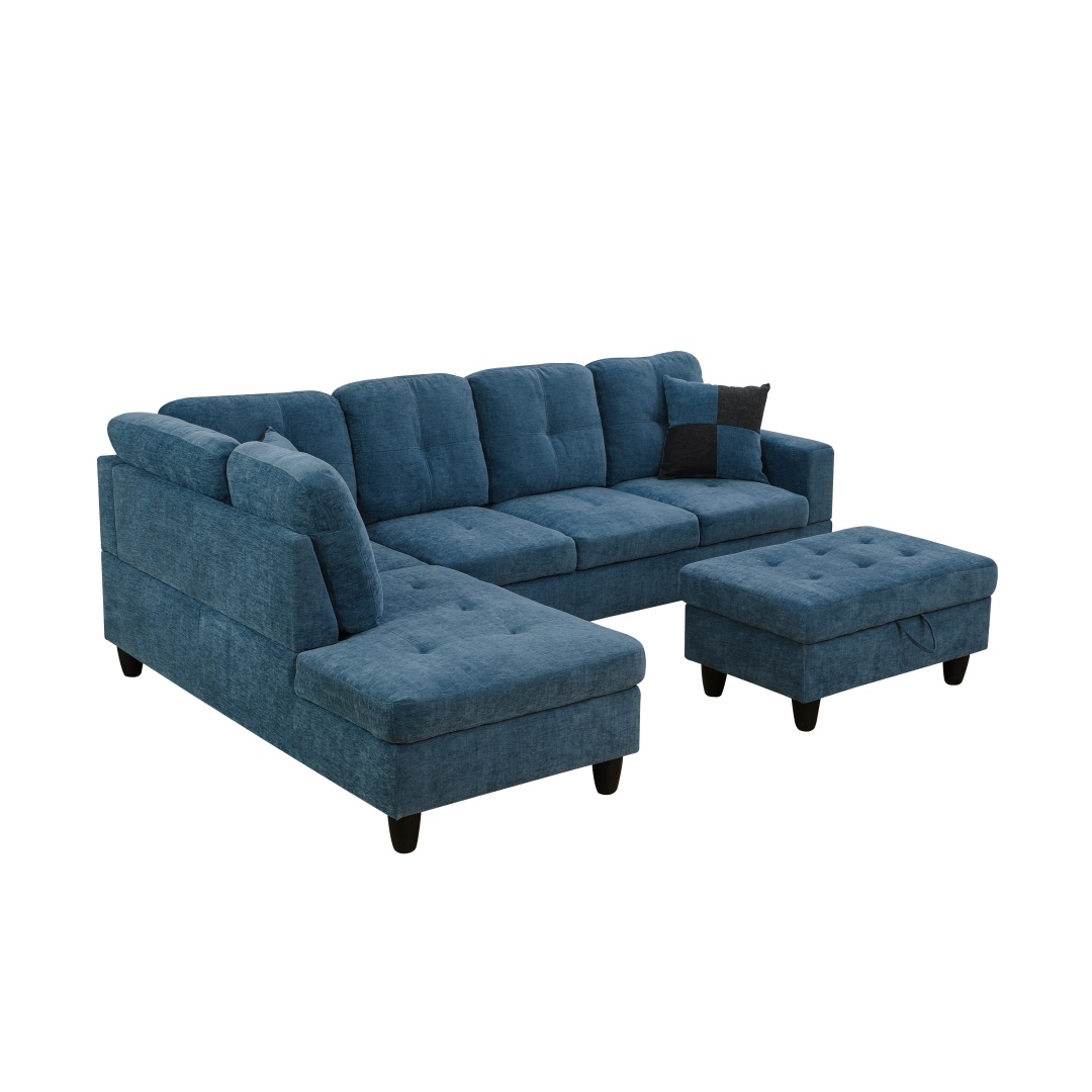 Pickup Only--Blue Flannel 3-Piece Couch Living Room Sofa Set