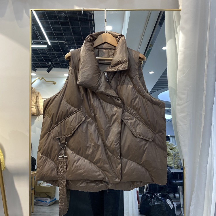 Women's Vest Short White Duck Down Stand Collar