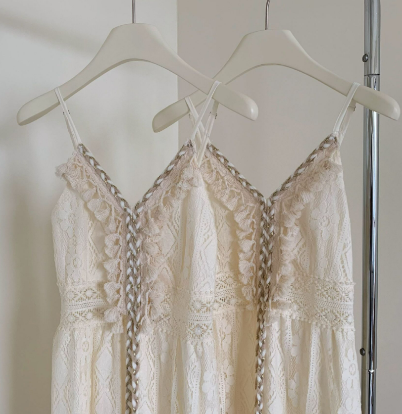 Lace Seaside Vacation Style Vest Strap Dress Two-piece Set