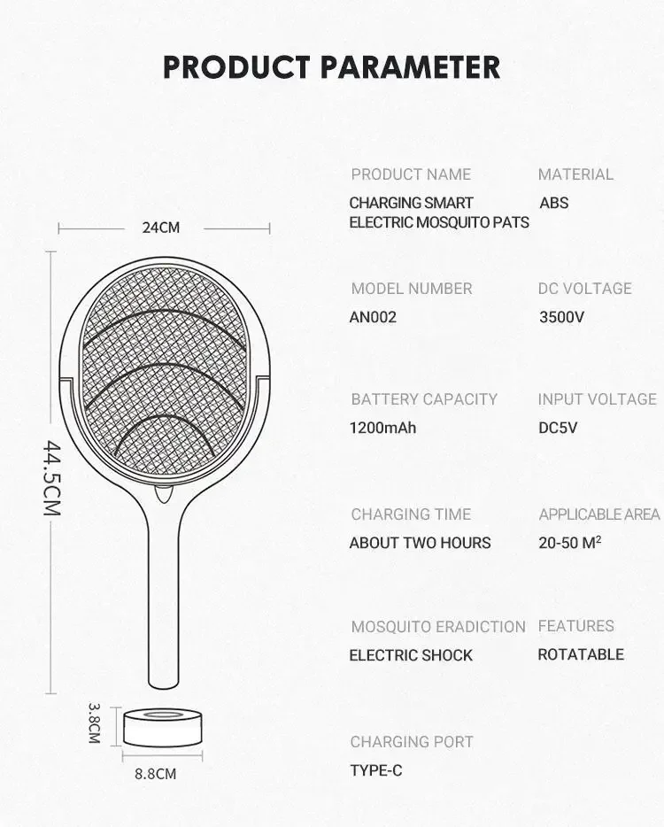 Title 3, 5 In 1 Fast Charging Racket Kill Fly Bug Safety...