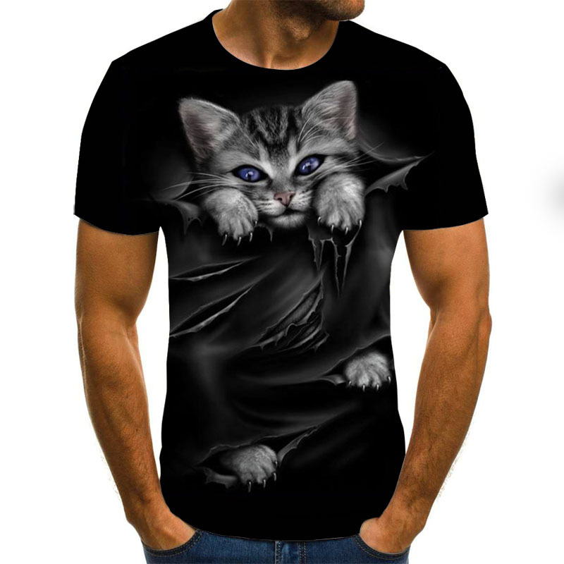 Title 2, Heren T-shirt met 3D digitale print van een kat...