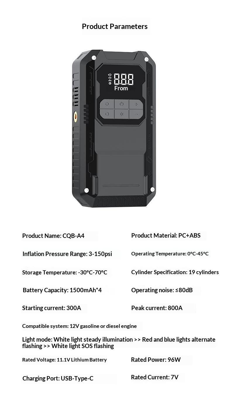 12V Car Starter With Air Compressor, Portable Car Battery Booster Pack, Emergency Battery Box Auto Tire Inflator All-in-One 9