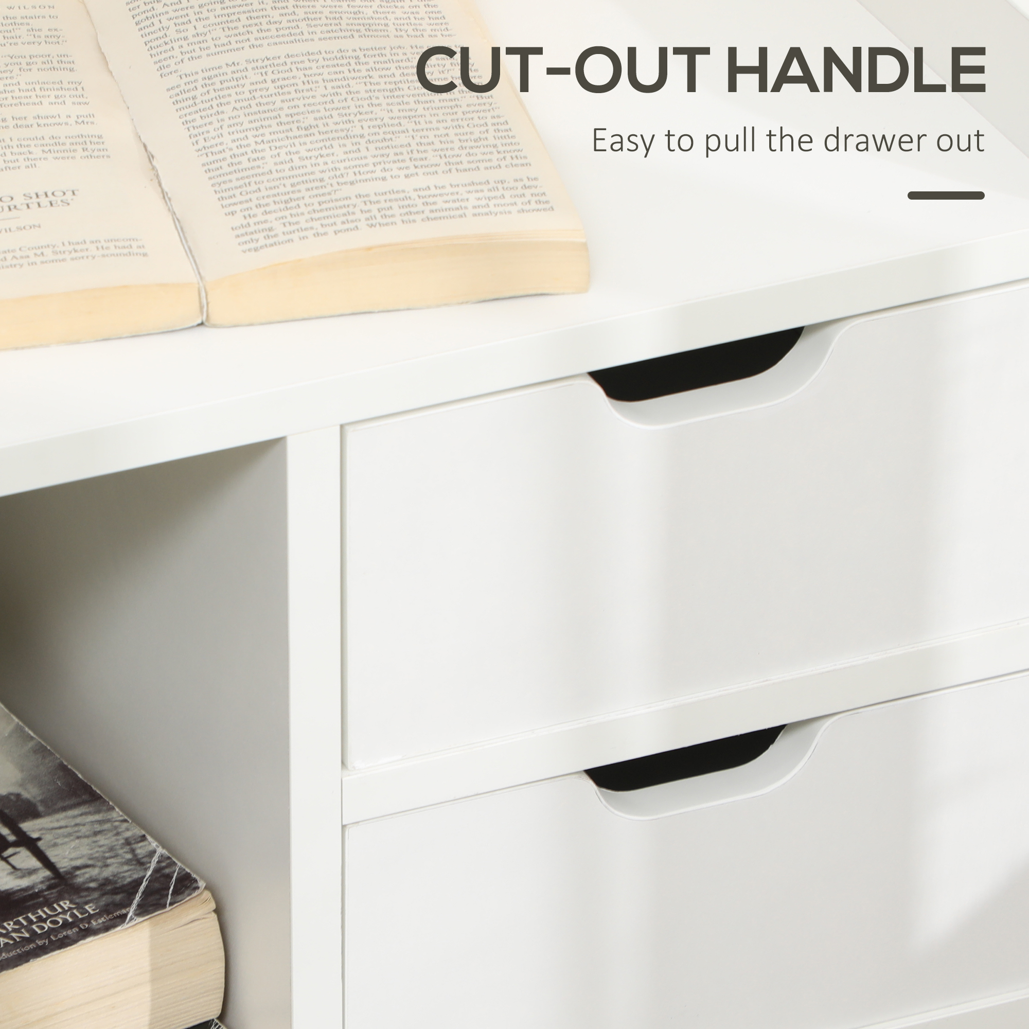 Bedside Table, Small With 2 Drawers And Storage Rack, Modern Bedroom White — image 7