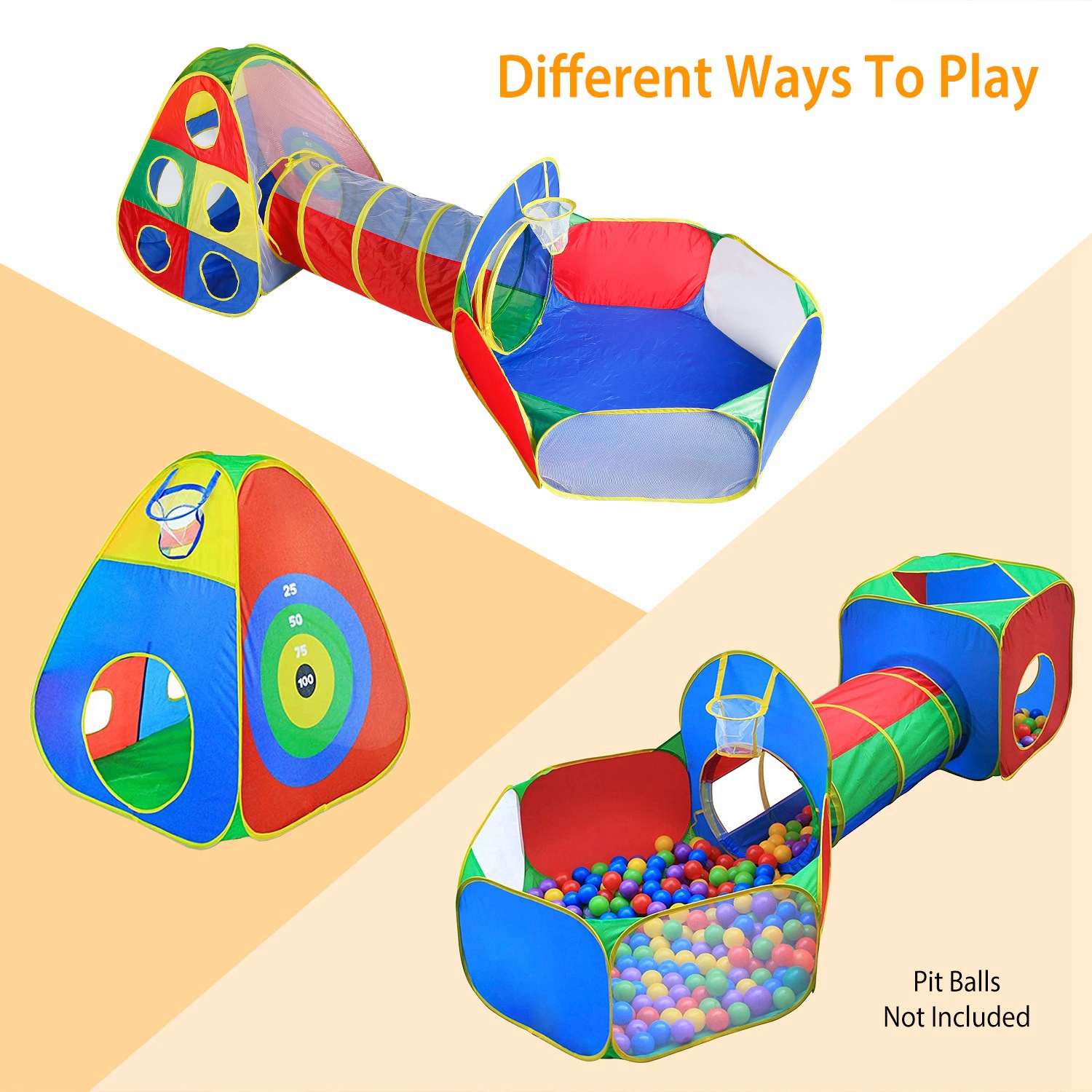 5Pcs Kids Ball Pit Tents Playhouse With 2 Crawl Tunnel & 2 Tent For Boys Girls Toddlers Preschool Children Indoor Outdoor