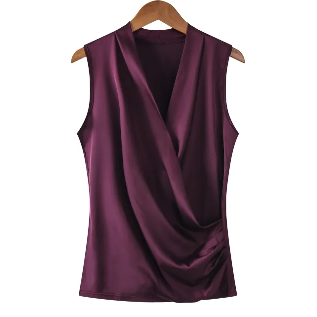 Satin Vest Women's Sleeveless V neck Top Purple - Shop at LoveMi