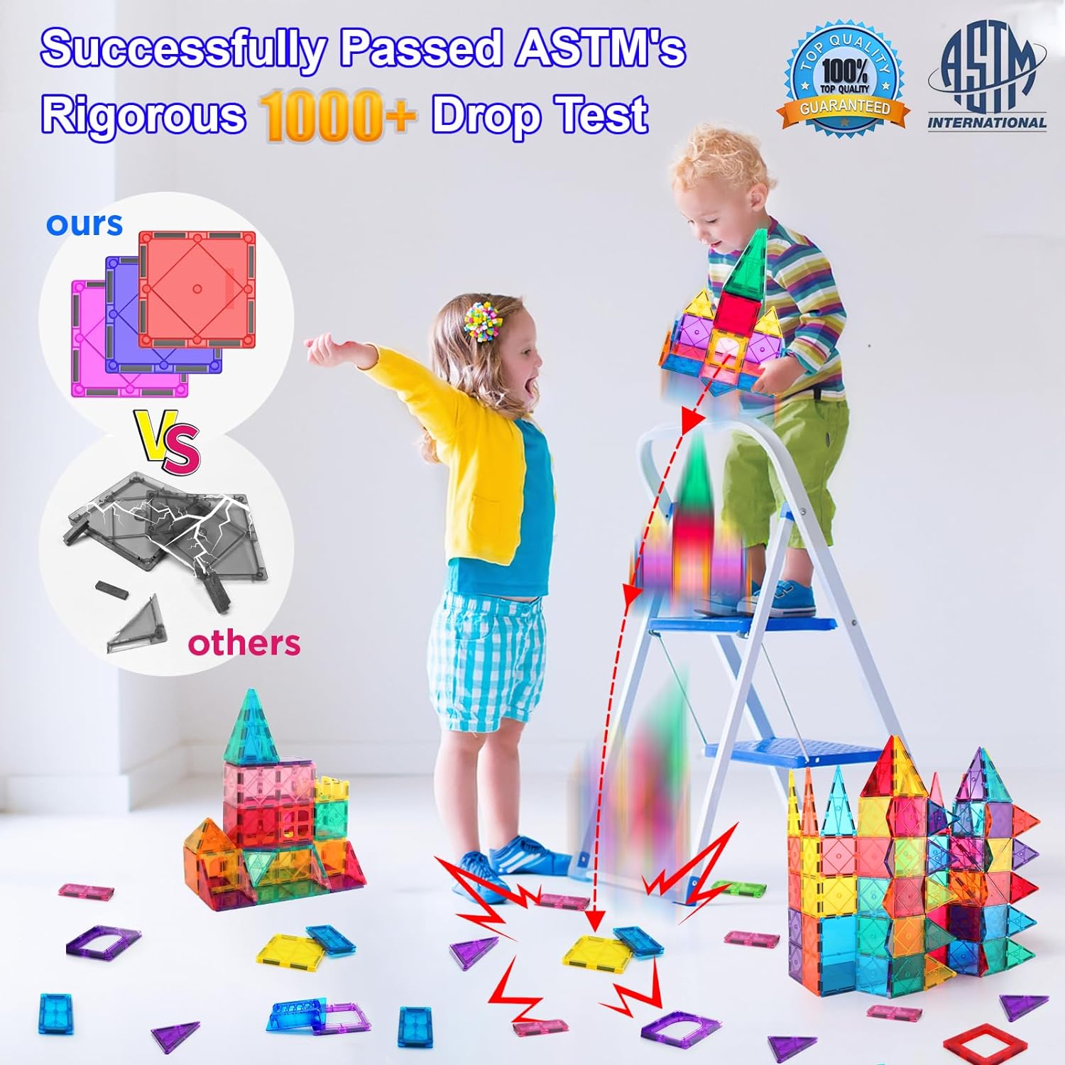 Magnetic Building Blocks Set for Kids. Larger magnetic tiles set, 102PCS in total（all basic shapes and colors, no cars）with an idea book. compatible with most of the magnetic building tiles on the market. The magnet tiles set is made of high quality ABS p