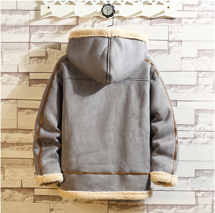 Fashion Lamb Wool Hooded Casual Men's Cotton Jacket