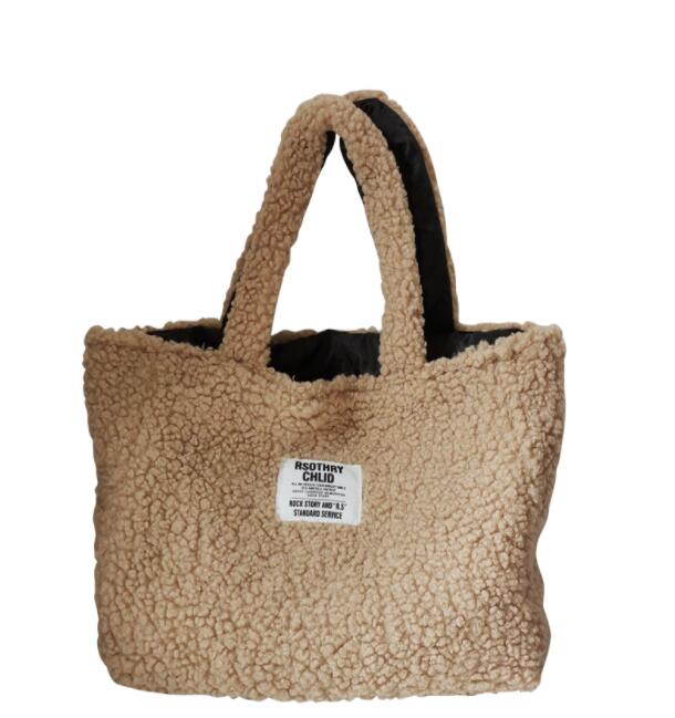 Ladies Winter Lamb Wool Handbag Double-sided Back Large Capacity