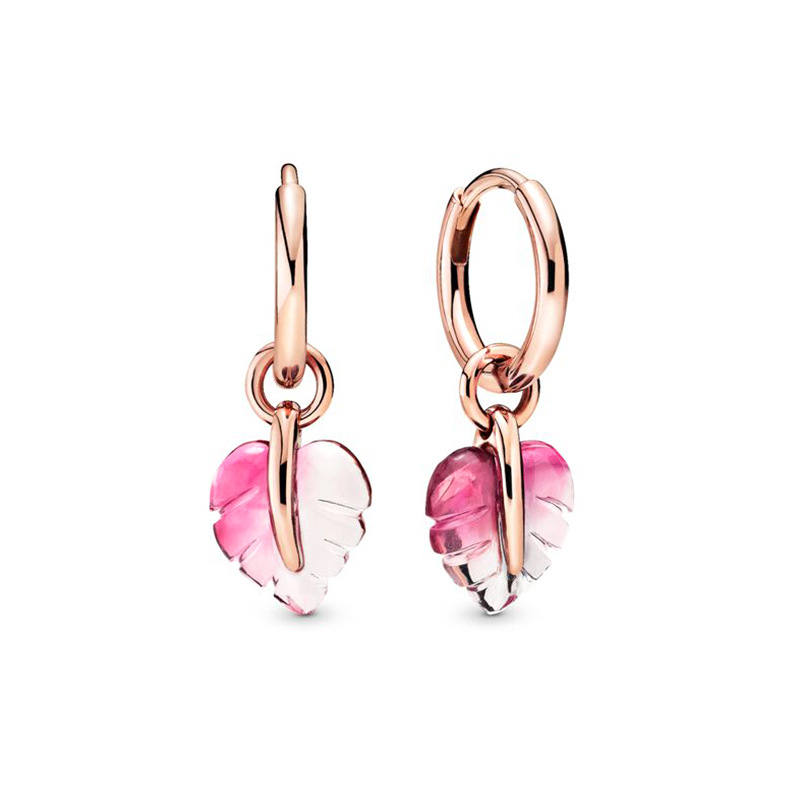 Title 7, Anello + Orecchini Foglie Cadute di Murano Rosa