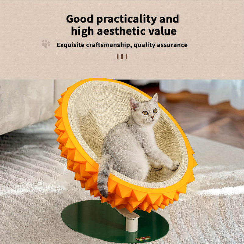 Durian Shape Cat Scratching Bed Cat House - Comfortable Sisal Rope Scratching Board With PVC Plastic Combination, 3 In 1 Cat Resting Bed - Suitable For Cat Claw Care, Cute And Sturdy Assemble