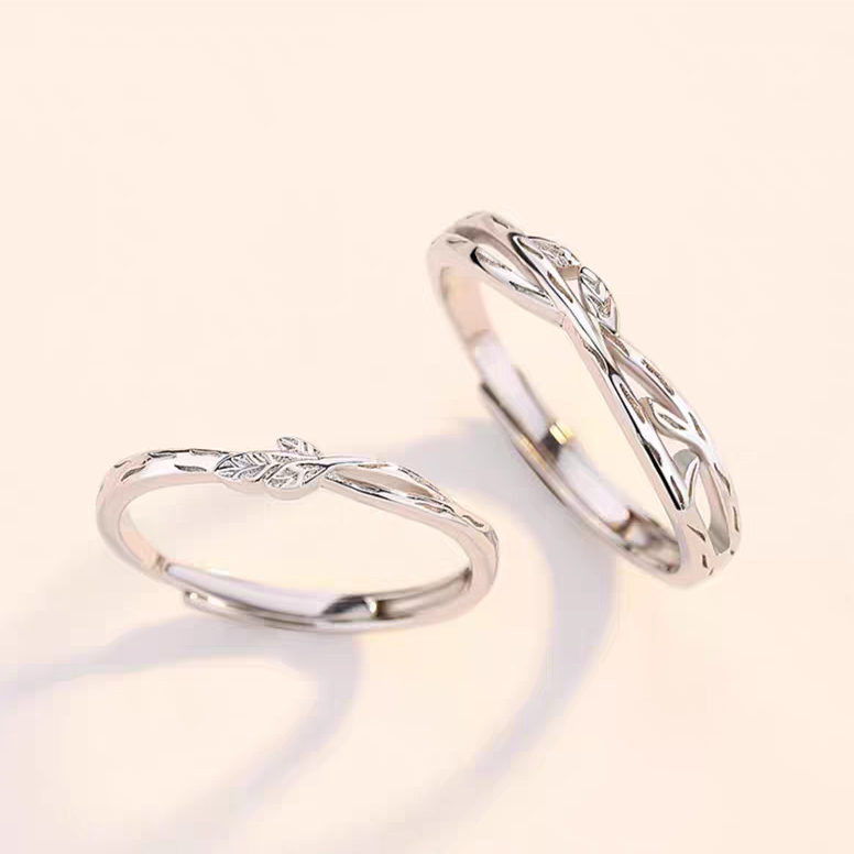 1 Pair 999 Sterling Silver Entwined Branch Couple Rings, Romantic Adjustable Promise Rings, Ideal Valentine's Day Gift For Lovers