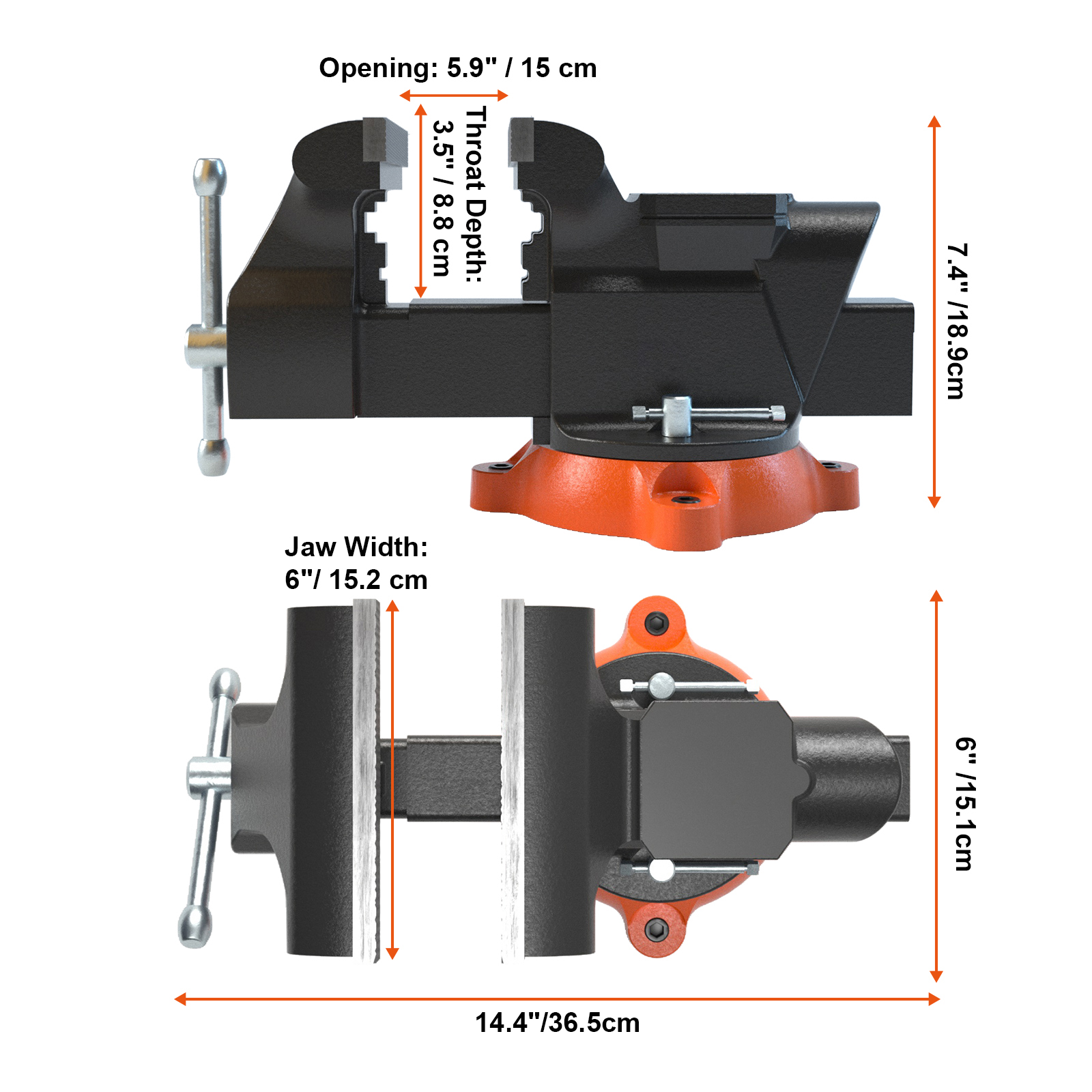 VEVOR 6inch Bench Vise W Anvil Swivel Locking Base Heavy Duty Ductile Iron image 8