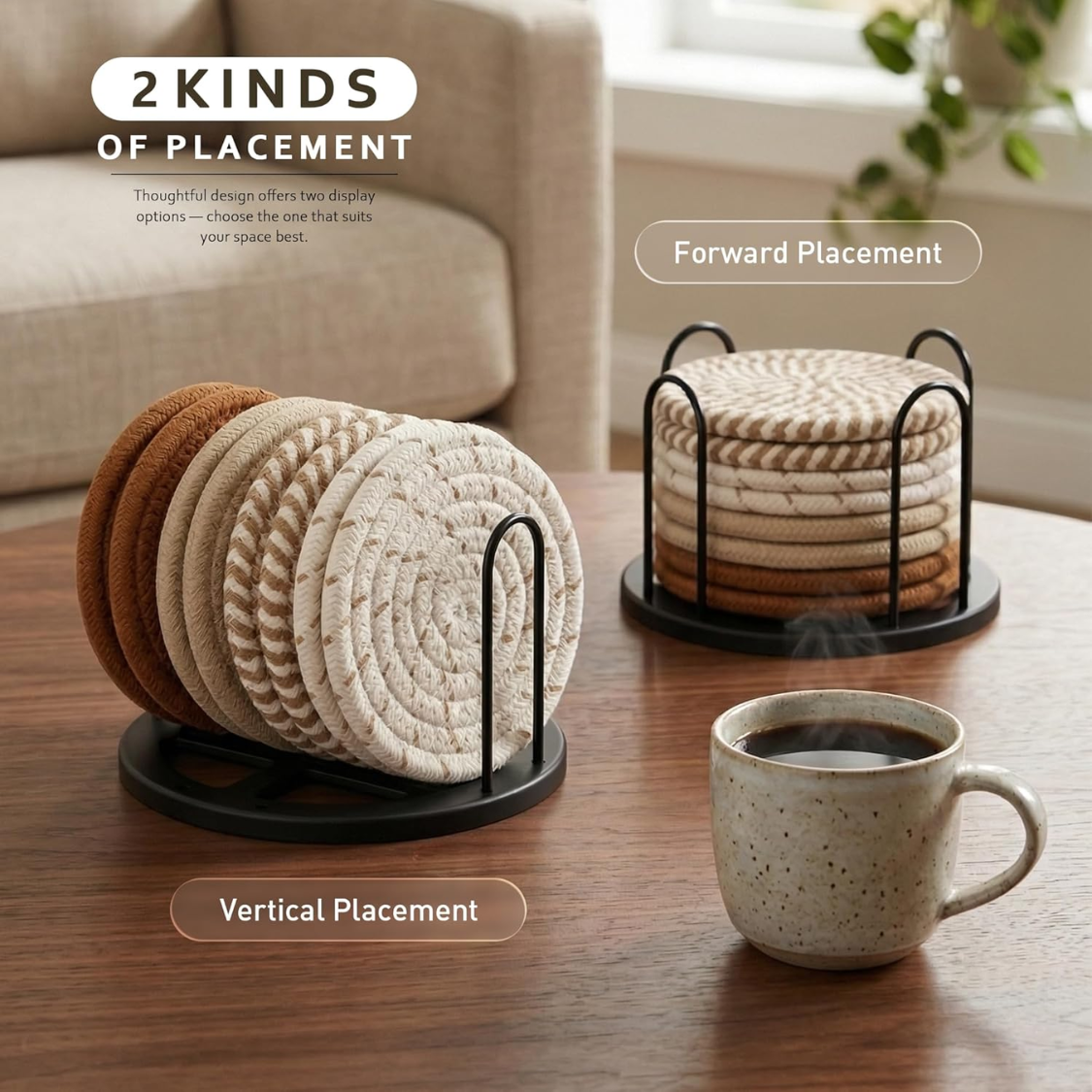 Lot de 8 sous-verres pour boissons, grands sous-verres de 4 pouces pour table basse – Image 3