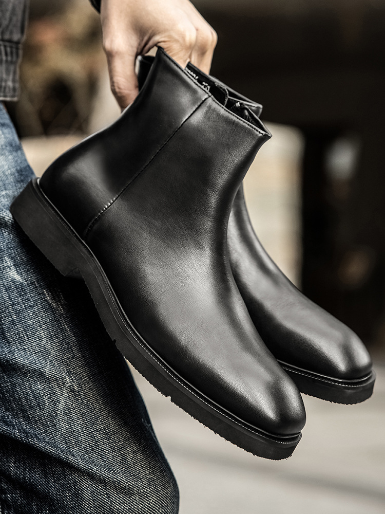 High Top Shoes Thick Bottom Zipper Black
