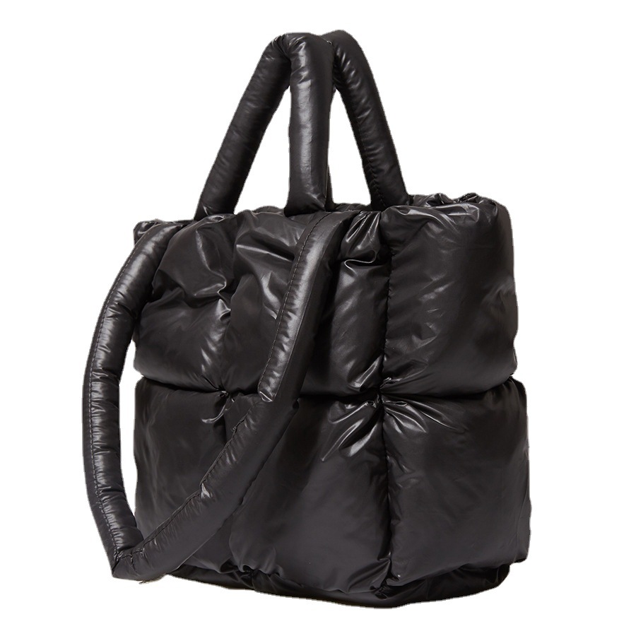 Winter New Simple Design Pure Color Soft Small Square Filling One shoulder Handbag Black - Shop at LoveMi