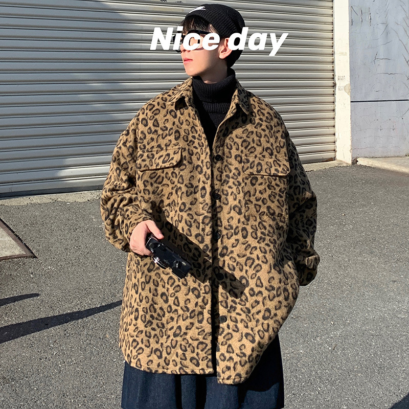 Leopard Print Men's Autumn Thickened Tweed Jacket