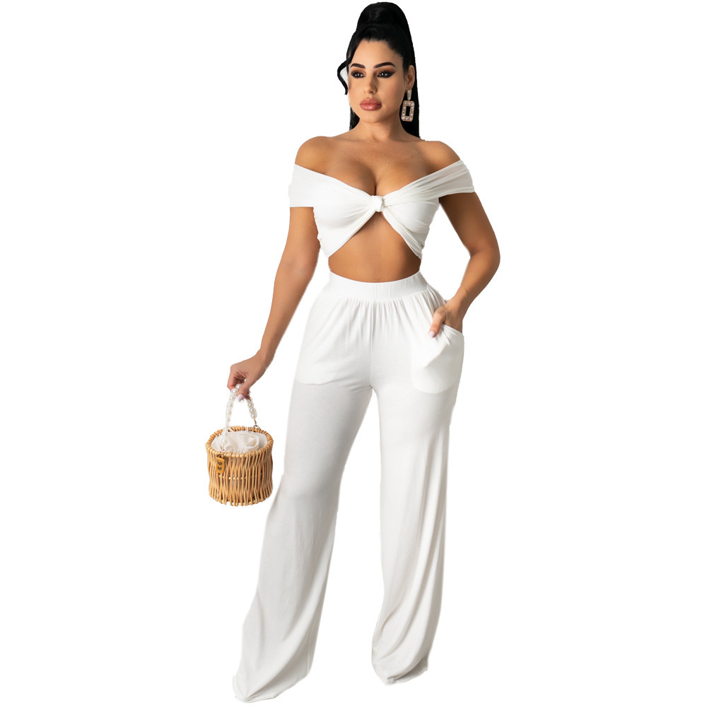 New Women's Casual Solid Color Wide-leg Pants Streamer Tube Top Suit