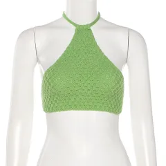 Fashion Ladies Halterneck Slim-fit Base Knitted Vest - Green - View 1