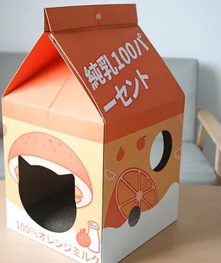 Milk Carton Cat Scratcher Cat Toy Corrugated Paper Orange House - Shop at LoveMi