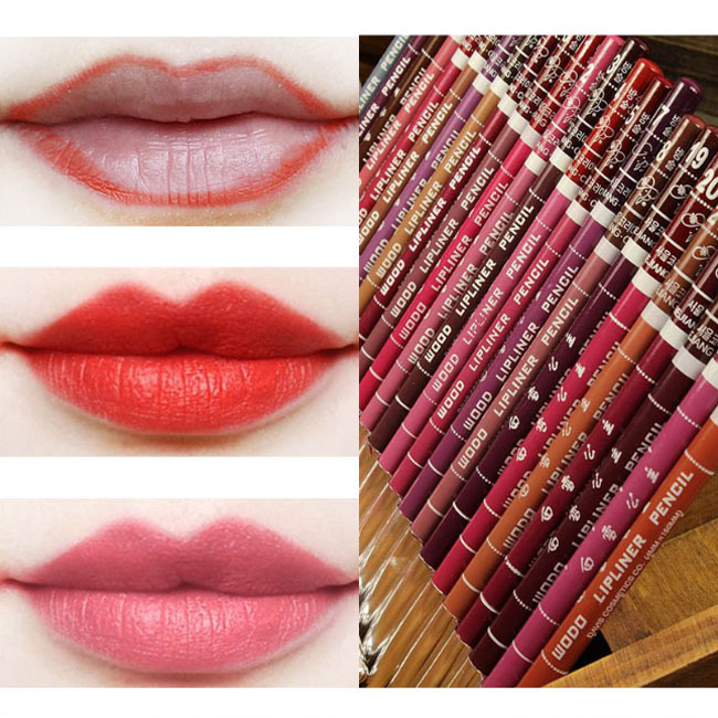 12 Colors Dark Coffee Brown Black Rose Red Eyebrow Eyeliner Lip Pencil