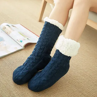 Thickened and velvet silicone non-slip adult floor socks indoor warm foot cover - Blue