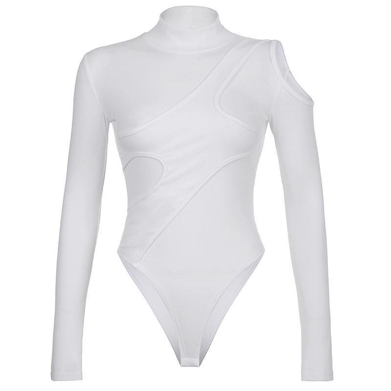 Summer New Fashion Solid Color Tight Cutout Bodysuit White - Shop at LoveMi
